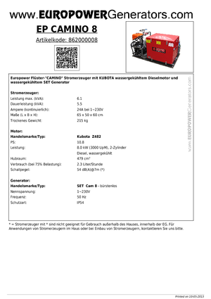 Diesel Power Generators Europower EP Camino 8