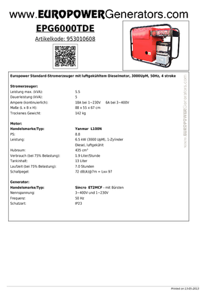 Diesel Power Generators Europower EPG6000TDE (S)