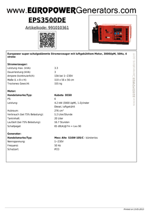 Diesel Power Generators Europower EPS3500DE (MA)