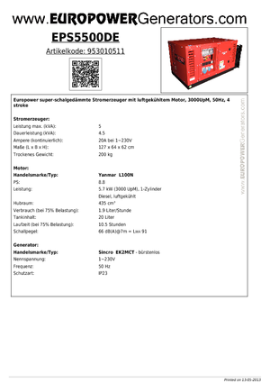 Diesel Power Generators Europower EPS5500DE (S)