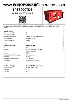Dizel Jeneratörler Europower EPS6000TDE (S)