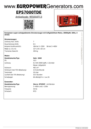 Diesel Power Generators Europower EPS7000TDE (S)