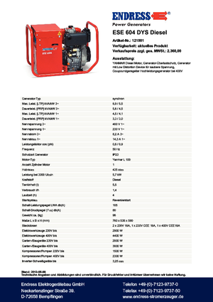 Diesel Power Generators Endress ESE 604 DYS DI