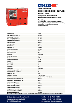 Gasoline Power Generators Endress ESE 608 DHG ES DI Duplex Silent