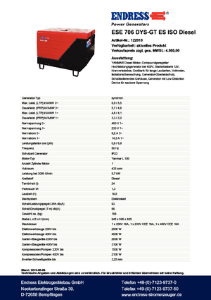 Diesel Power Generators Endress ESE 706 DYS-GT ES ISO DI