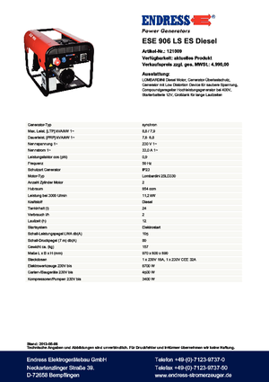 Diesel Power Generators Endress ESE 906 LS ES DI