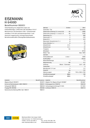 Diesel Power Generators Eisemann H 6400 D