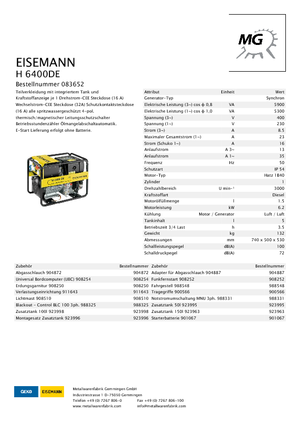 Dizel jeneratörler 3000 Eisemann H 6400 DE