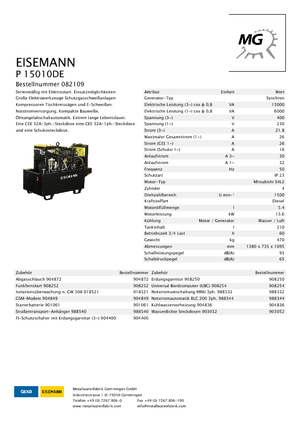 Dizel Jeneratörler Eisemann P 15010 DE