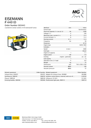 Diesel Power Generators Eisemann P 4401 D