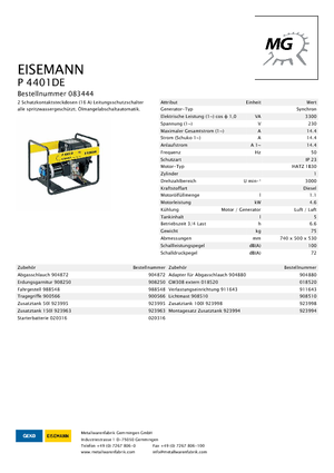Dizel Jeneratörler Eisemann P 4401 DE