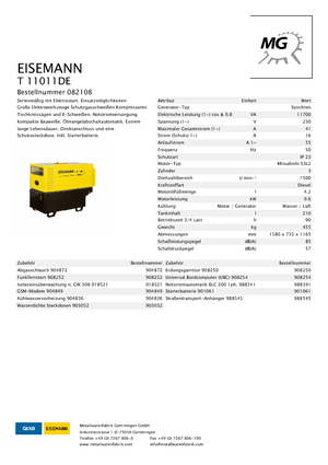 Diesel Power Generators Eisemann T 11011 DE