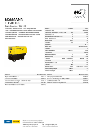 Diesel Power Generators Eisemann T 15011 DE