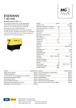 Dizel Jeneratörler Eisemann T 8010 DE