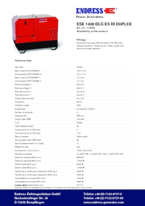 Diesel Power Generators Endress ESE 1008 LG ES DI DUPLEX