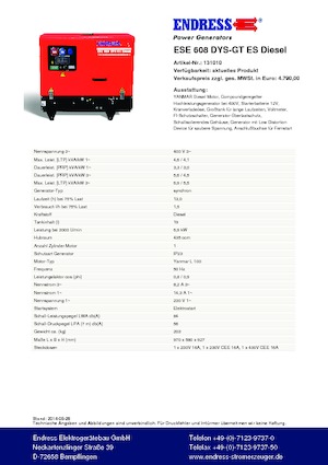 Benzinli Jeneratörler Endress ESE 608 DYS-GT ES DI