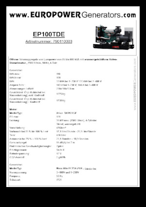 Diesel Power Generators Europower EP100TDE (MA)