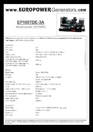 Diesel Power Generators Europower EP100TDE-3A (LS)