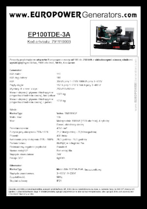 Diesel Power Generators Europower EP100TDE-3A (MA)