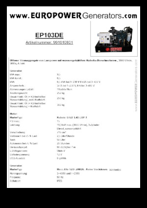 Diesel Power Generators Europower EP103DE (MA)
