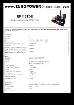 Diesel Power Generators Europower EP113TDE (S)