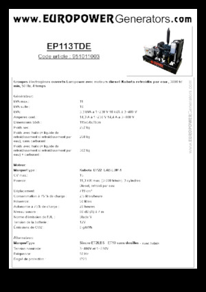 Diesel Power Generators Europower EP113TDE (S)