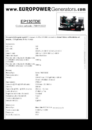 Diesel Power Generators Europower EP130TDE (MA)