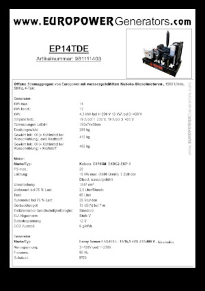 Diesel Power Generators Europower EP14TDE (LS)