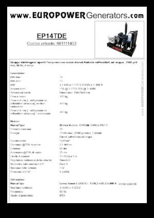 Diesel Power Generators Europower EP14TDE (LS)