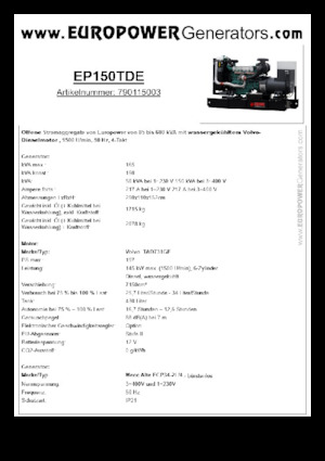 Diesel Power Generators Europower EP150TDE (MA)