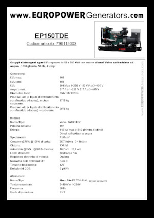 Diesel Power Generators Europower EP150TDE (MA)