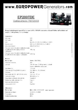 Dizel Jeneratörler Europower EP200TDE (MA)
