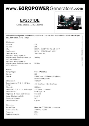 Dizel Jeneratörler Europower EP250TDE (MA)