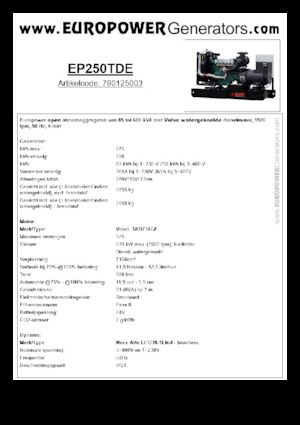 Dizel Jeneratörler Europower EP250TDE (MA)