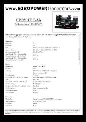 Diesel Power Generators Europower EP250TDE-3A (LS)