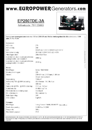 Diesel Power Generators Europower EP250TDE-3A (LS)