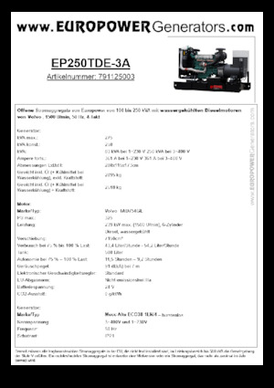 Diesel Power Generators Europower EP250TDE-3A (MA)