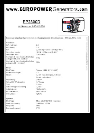 Diesel Power Generators Europower EP2800D (MA)