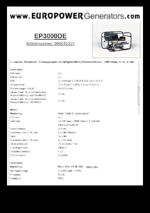Diesel Power Generators Europower EP3000DE (MA)