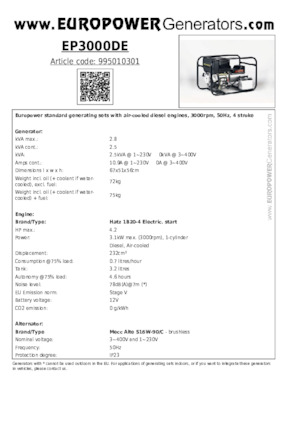 Diesel Power Generators Europower EP3000DE (MA)
