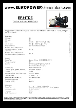Diesel Power Generators Europower EP34TDE (LS)