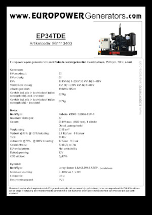 Diesel Power Generators Europower EP34TDE (LS)
