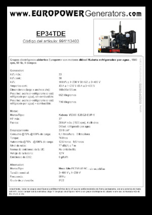 Diesel Power Generators Europower EP34TDE (MA)