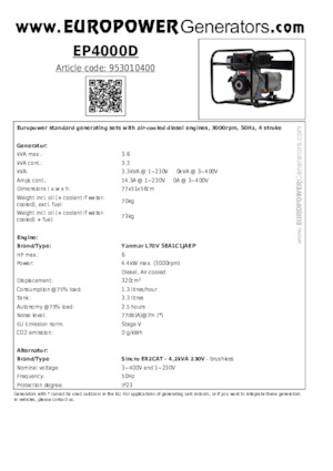 Diesel Power Generators Europower EP4000D (S)