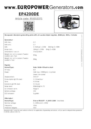 Dizel Jeneratörler Europower EP4200DE (S)