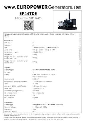 Diesel Power Generators Europower EP44TDE (LS)