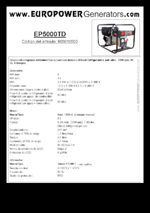 Diesel Power Generators Europower EP5000TD (S)