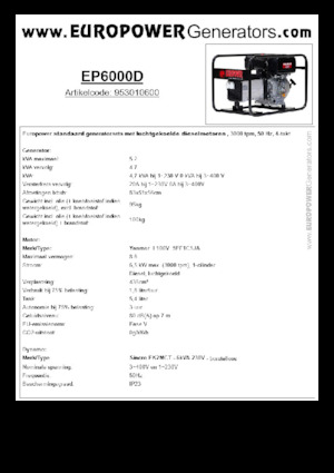 Diesel Power Generators Europower EP6000D (S)