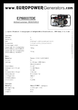 Diesel Power Generators Europower EP6000TDE (S)
