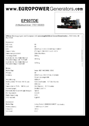 Diesel Power Generators Europower EP60TDE (LS)